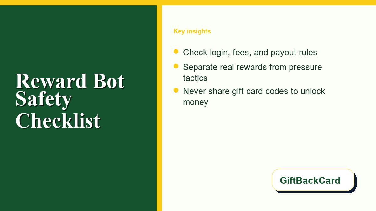 Reward bot and gift card checklist for evaluating Messenger earning claims